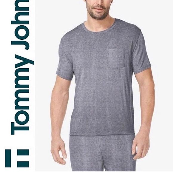 Tommy John Second Skin Luxe Rib Pajama Pocket Tee Gray Pin Striped Men’s 2XL XXL - Picture 1 of 11